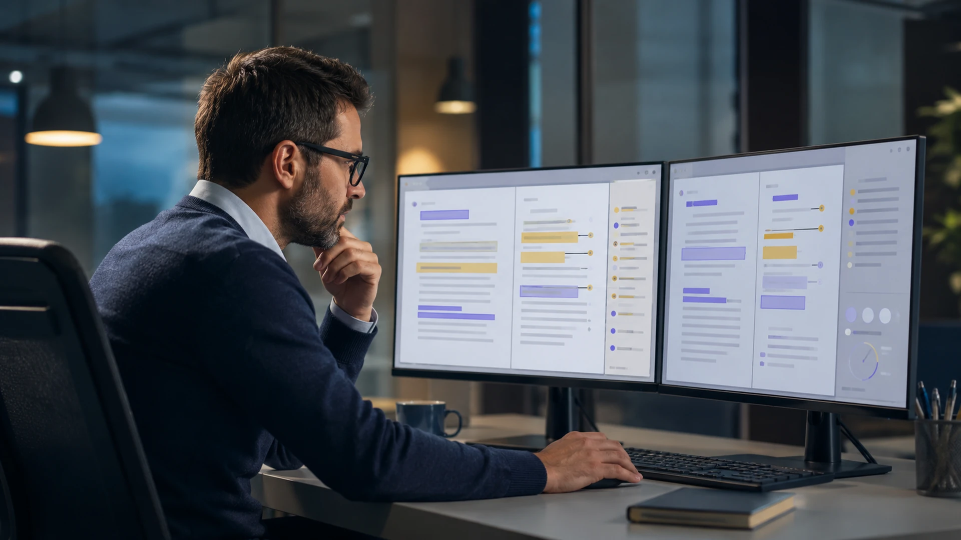 Post-editor reviewing machine translation output against the source text